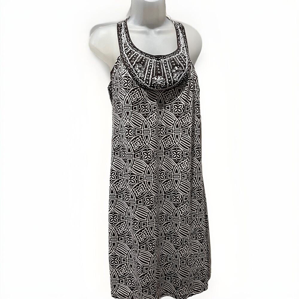 Women's INC International Concepts Brown White Geometric High Neck Dress-medium